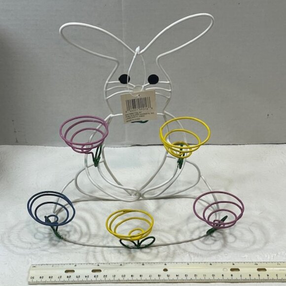 EASTER Country Style Bunny Rabbit 5 Colorful Pastels Egg Holder Springtime NWT - Picture 7 of 7